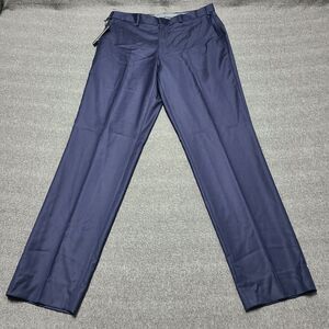 J Hilburn Dress Pants Mens 33x32 Navy Blue Flat Front Tailored Wool Blend Formal